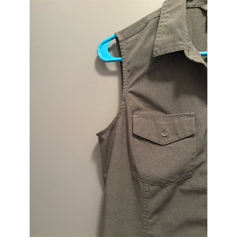 Eddie Bauer Blouse Womens Size S Dark Gray Sleeveless Button Front Pockets - Picture 5 of 9